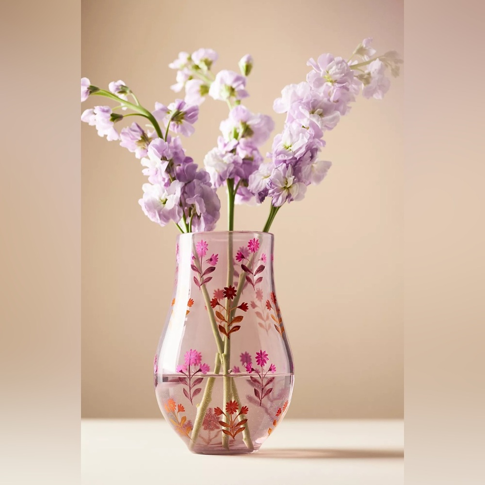 Anthropologie JOANNE FLORAL GLASS VASE Style No.  4554G934AA Lilac/Pink Tall